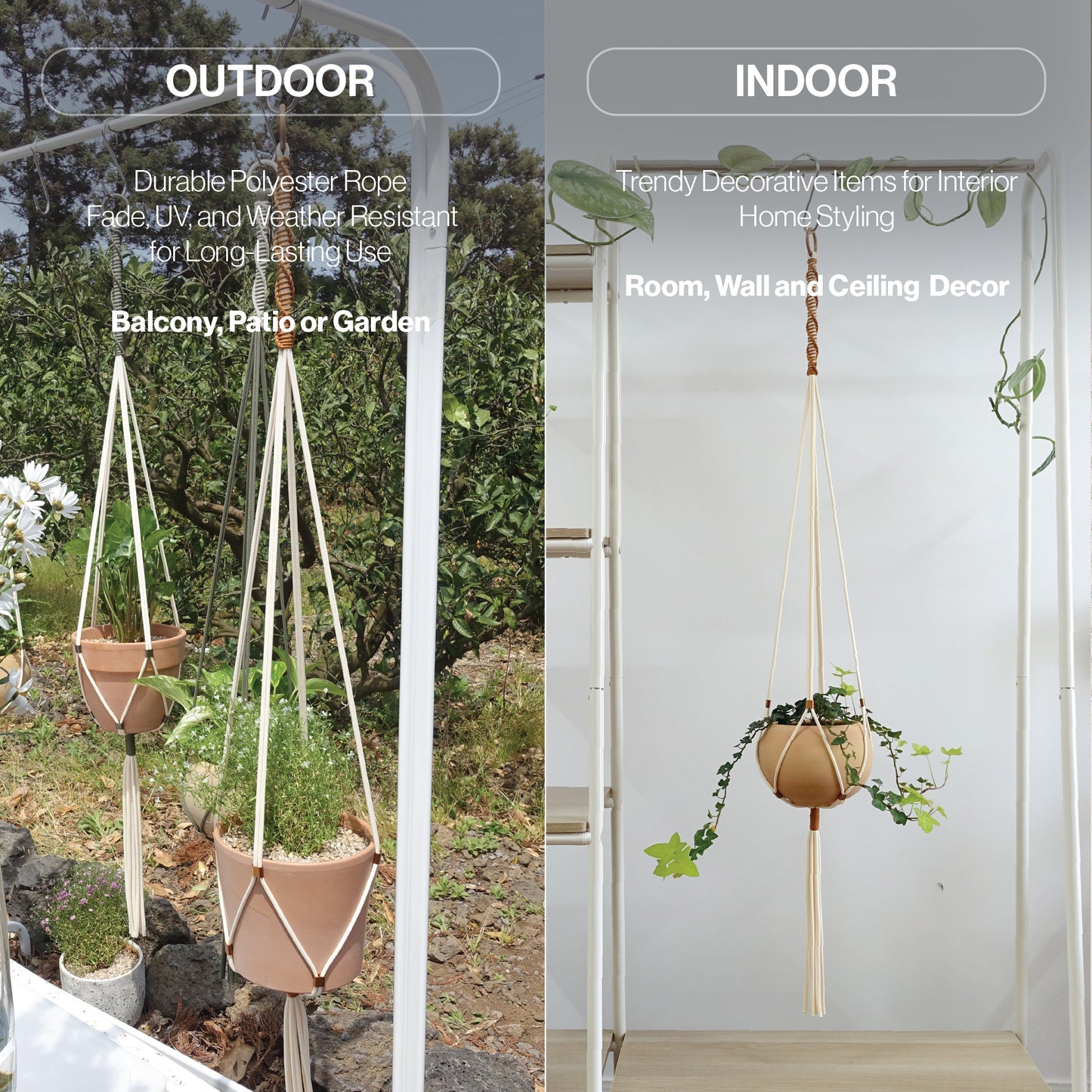 LET BE Macrame Plant Hanger set of 1 with Screw Hook(Ivory*Burnt Orange)