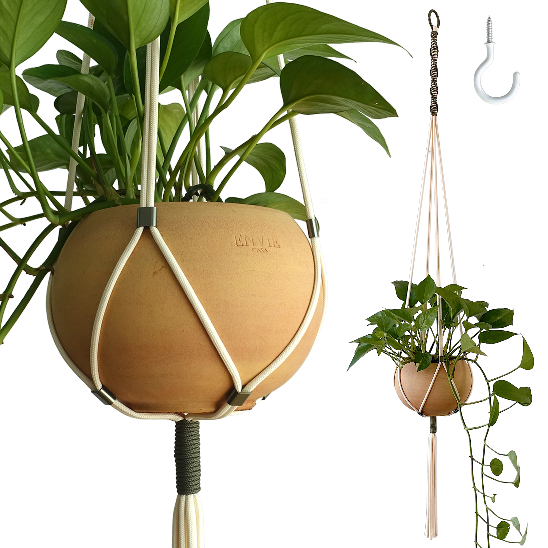 hook for hanging planter LET BE Macrame Plant Hanger set of 1 with Screw Hook(Ivory*Forest Gree – LETBE SHOP