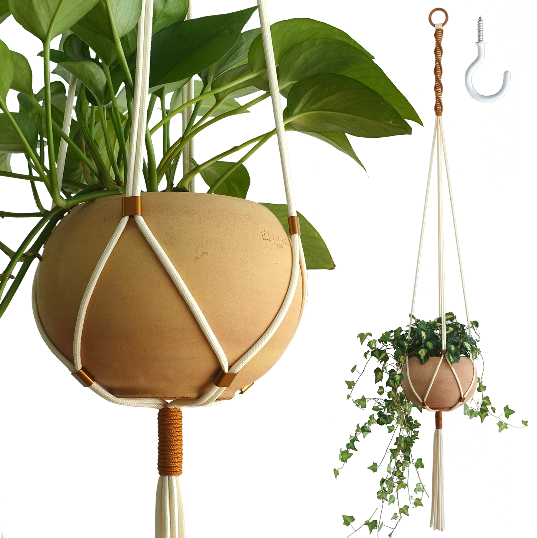 hanging plant brackets LET BE Macrame Plant Hanger set of 1 with Screw Hook(Ivory*Burnt Orang – LETBE SHOP