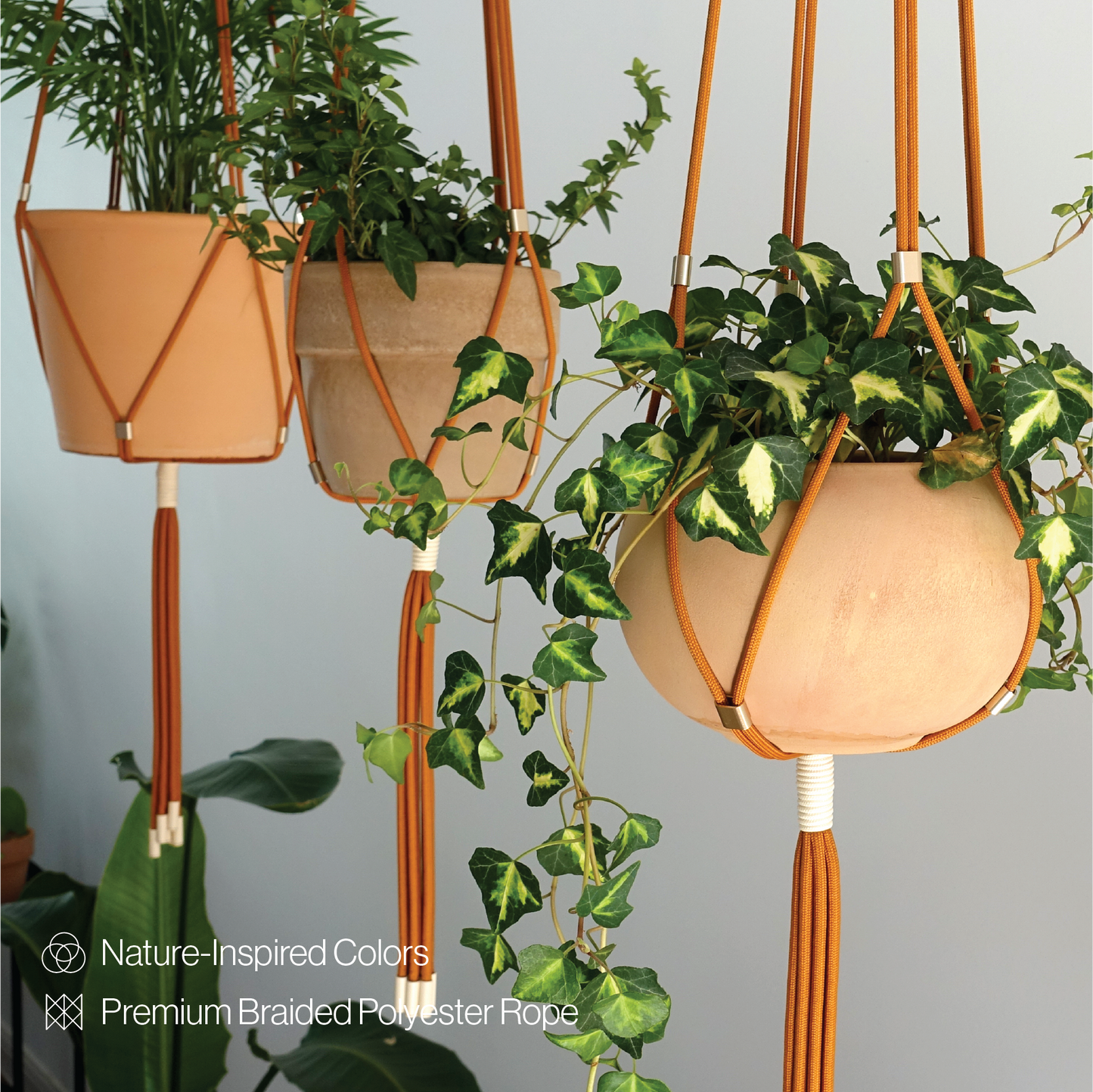 LET BE Macrame Kits for Beginners 3 Set of Plant Hangers DIY Kit(Burnt Orange*Ivory)