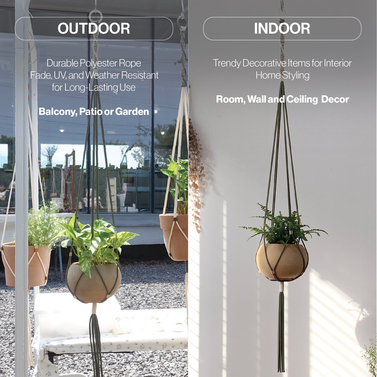 LET BE Macrame Plant Hanger set of 1 with Screw Hook(Forest Green* Ivory)