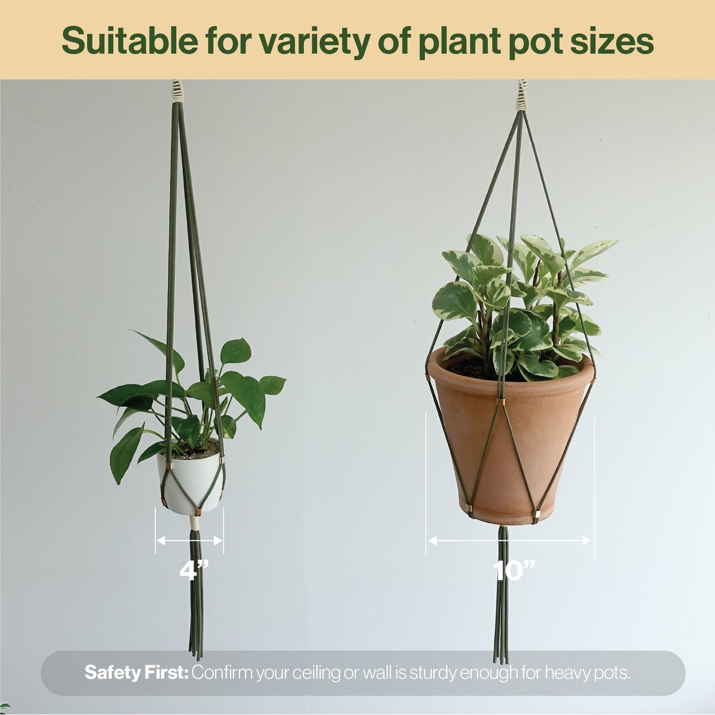 LET BE Macrame Plant Hanger set of 1 with Screw Hook(Forest Green* Ivory)