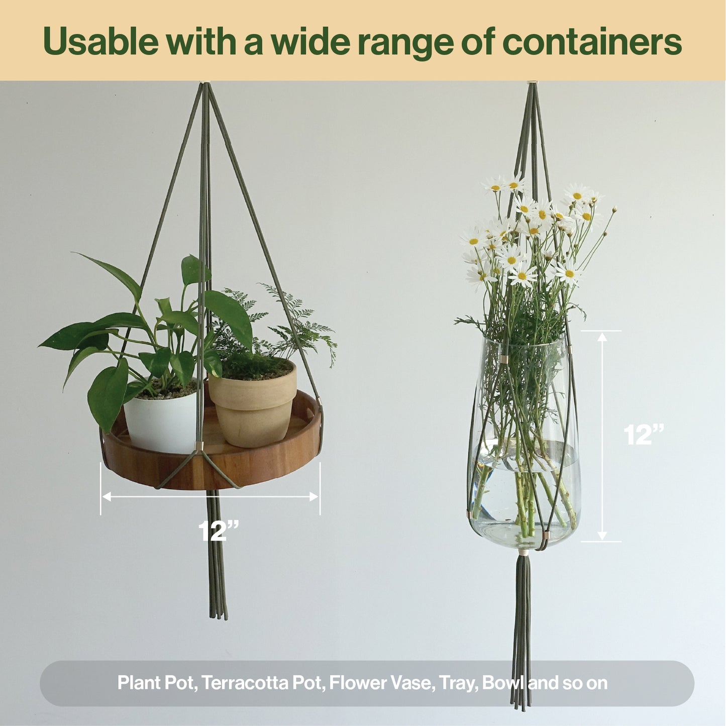 LET BE Macrame Plant Hanger set of 1 with Screw Hook(Forest Green* Ivory)