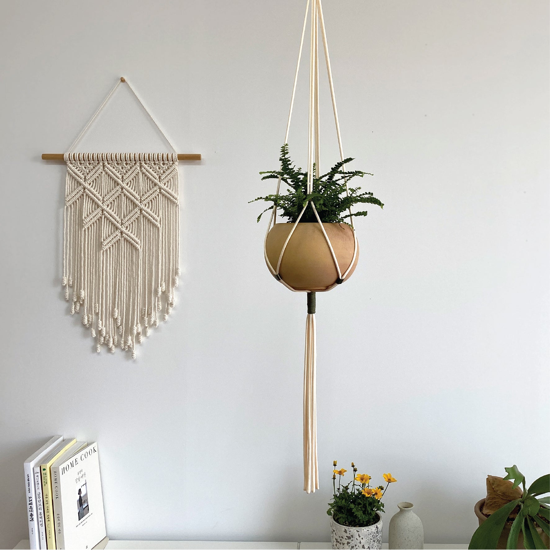 plant hanger with clamp LET BE Macrame Plant Hanger set of 1 with Screw Hook(Ivory*Forest Green)