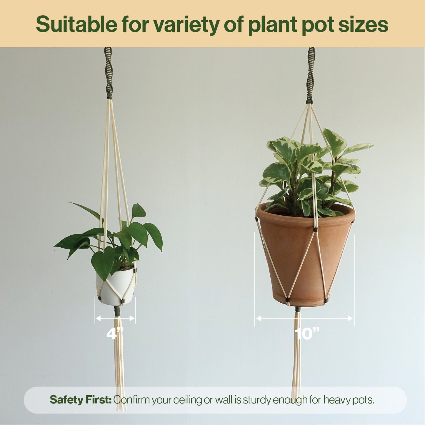 plant hanger screw LET BE Macrame Plant Hanger set of 1 with Screw Hook(Ivory*Forest Green)
