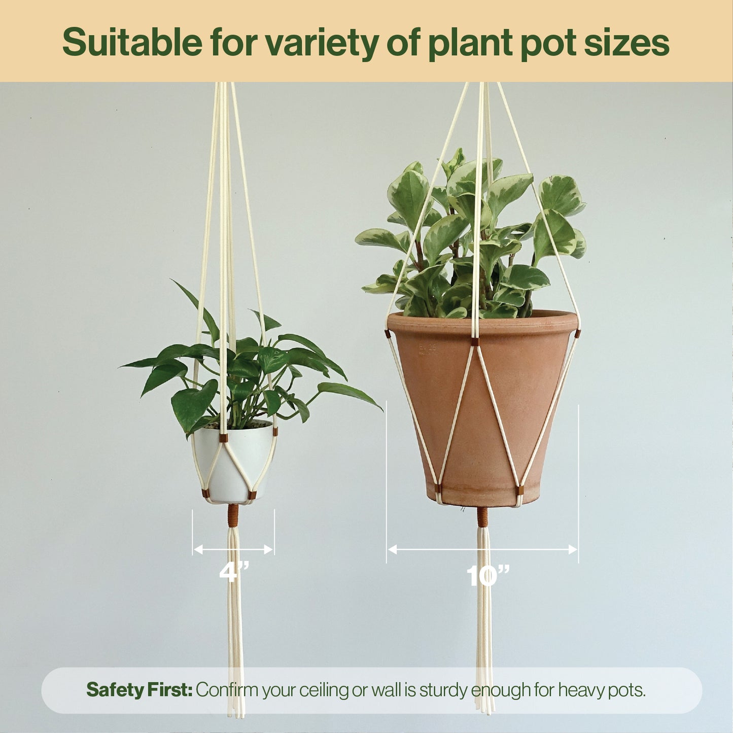 LET BE Macrame Plant Hanger set of 1 with Screw Hook(Ivory*Burnt Orange)