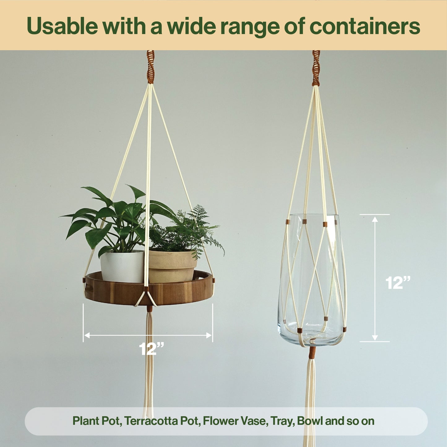 LET BE Macrame Plant Hanger set of 1 with Screw Hook(Ivory*Burnt Orange)