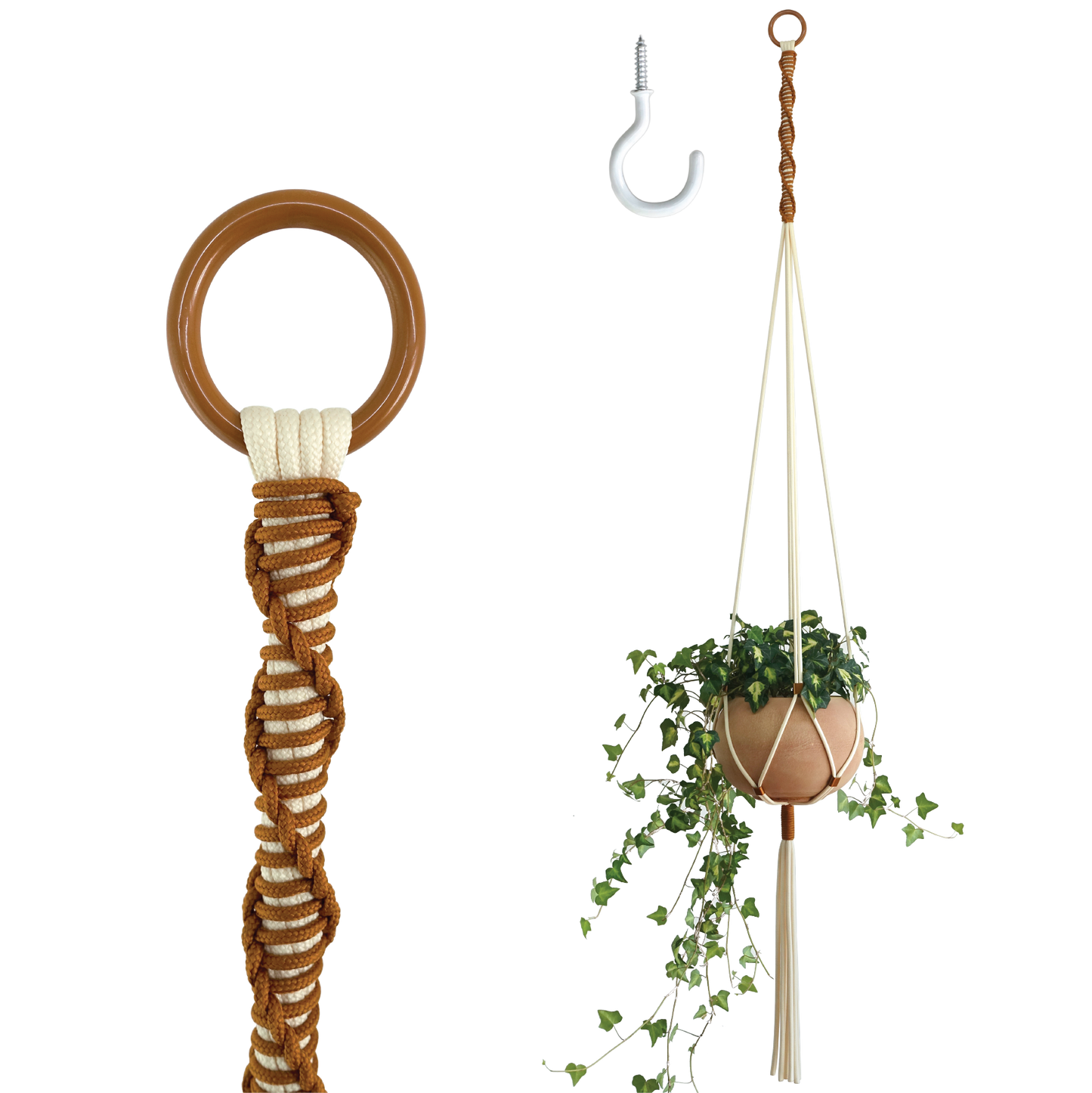 LET BE Macrame Plant Hanger set of 1 with Screw Hook(Ivory*Burnt Orange)