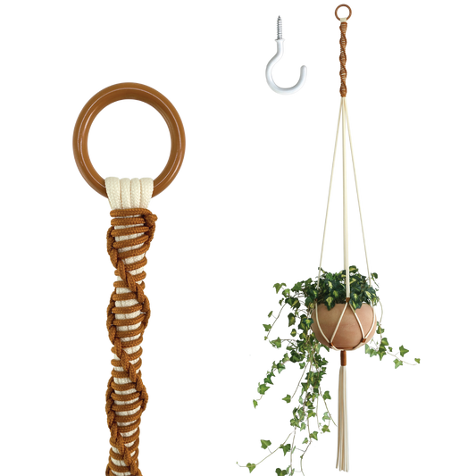 LET BE Macrame Plant Hanger set of 1 with Screw Hook(Ivory*Burnt Orange)