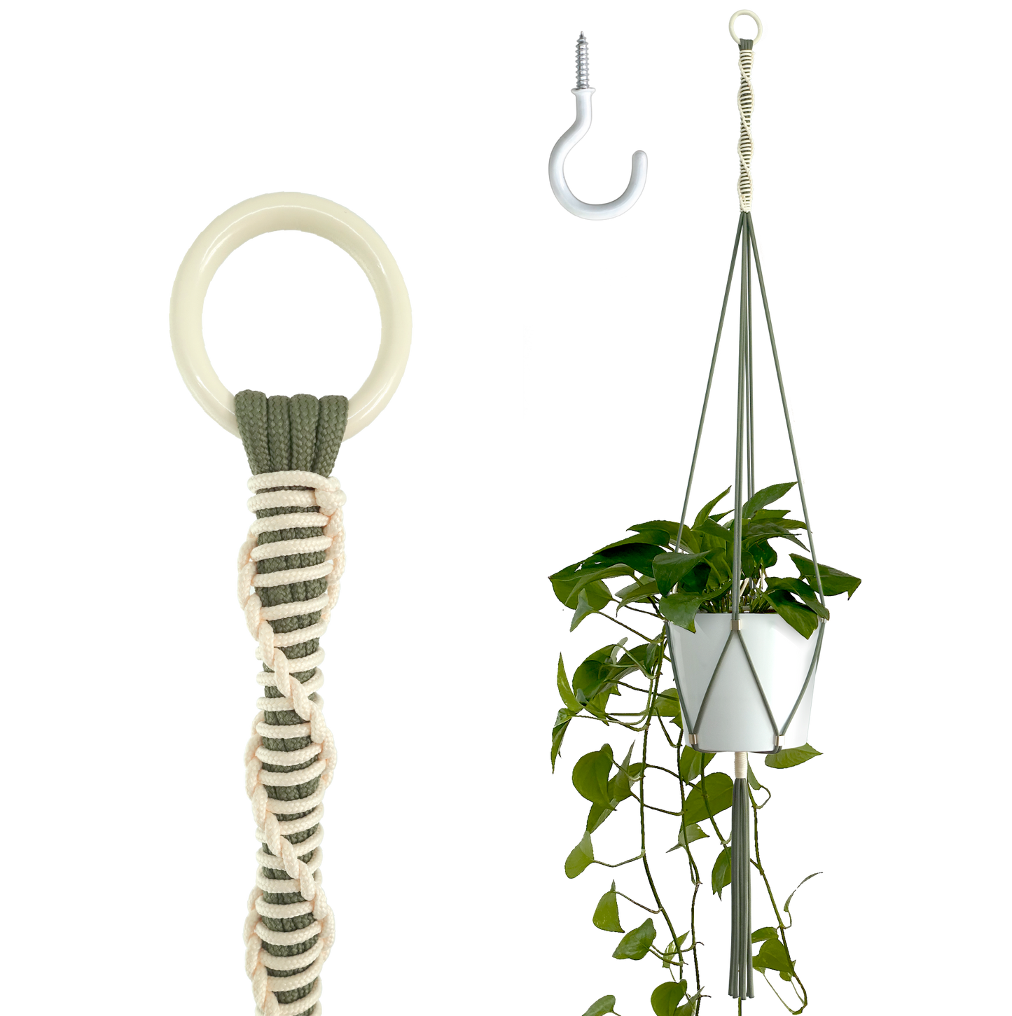 LET BE Macrame Plant Hanger set of 1 with Screw Hook(Forest Green* Ivory)