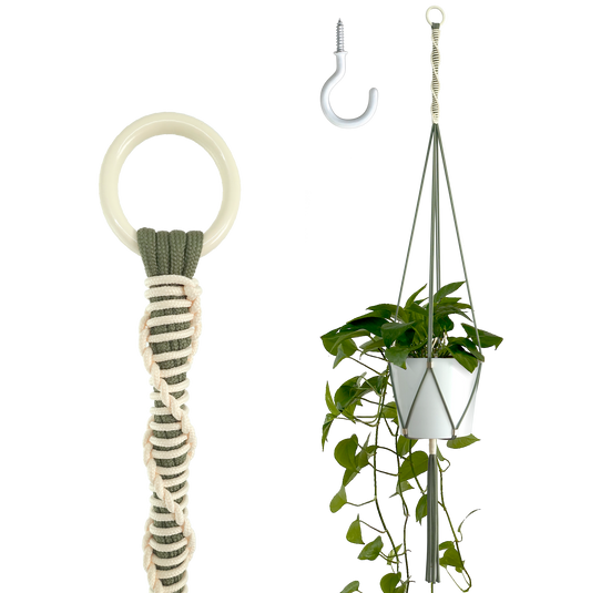 LET BE Macrame Plant Hanger set of 1 with Screw Hook(Forest Green* Ivory)