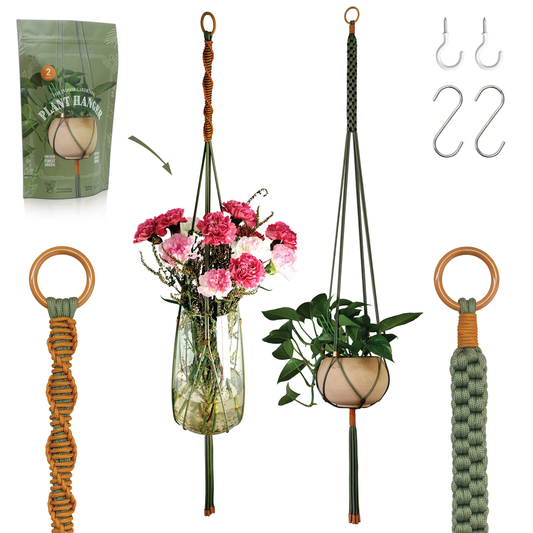 LET BE 2 Packs Macrame Plant Hanger Set of 2 with 4 Hooks (Forest Green & Burnt Orange)