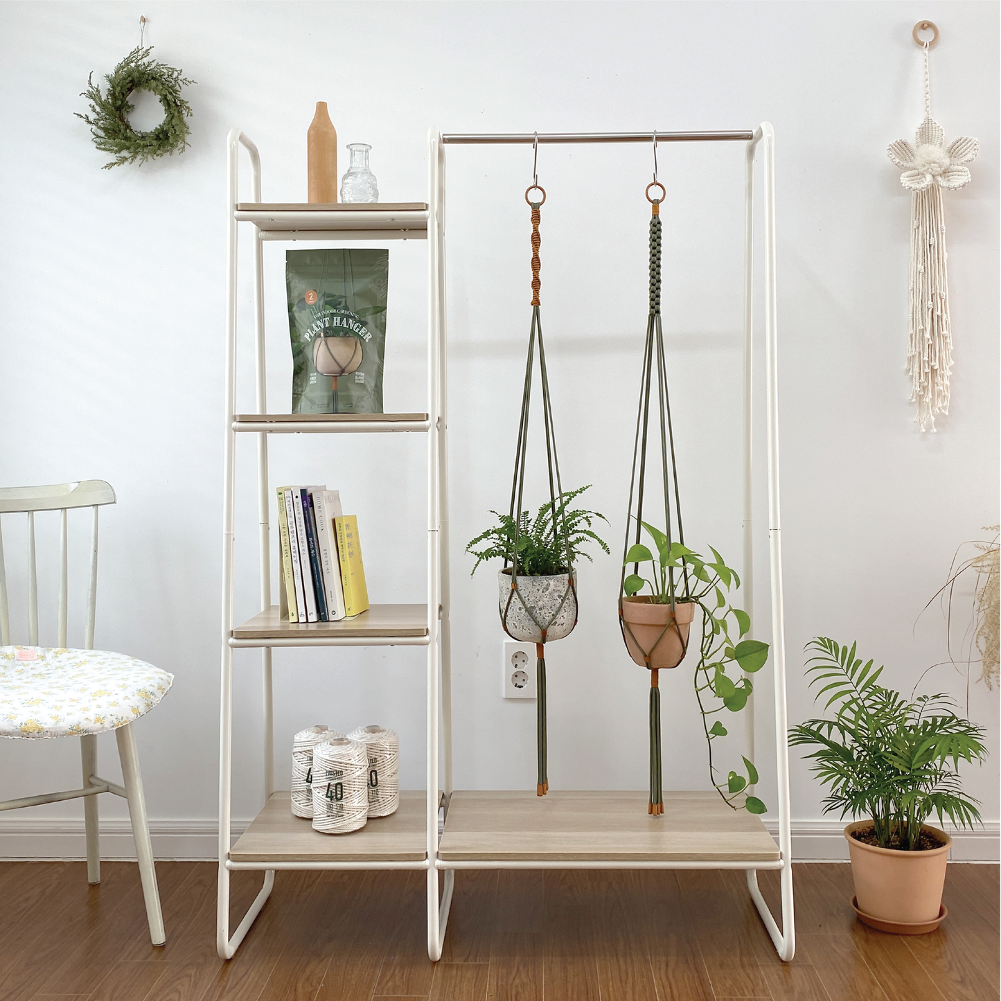 LET BE 2 Packs Macrame Plant Hanger Set of 2 with 4 Hooks (Forest Green & Burnt Orange)