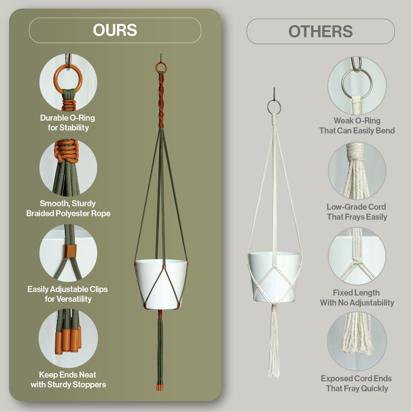 LET BE 2 Packs Macrame Plant Hanger Set of 2 with 4 Hooks (Forest Green & Burnt Orange)