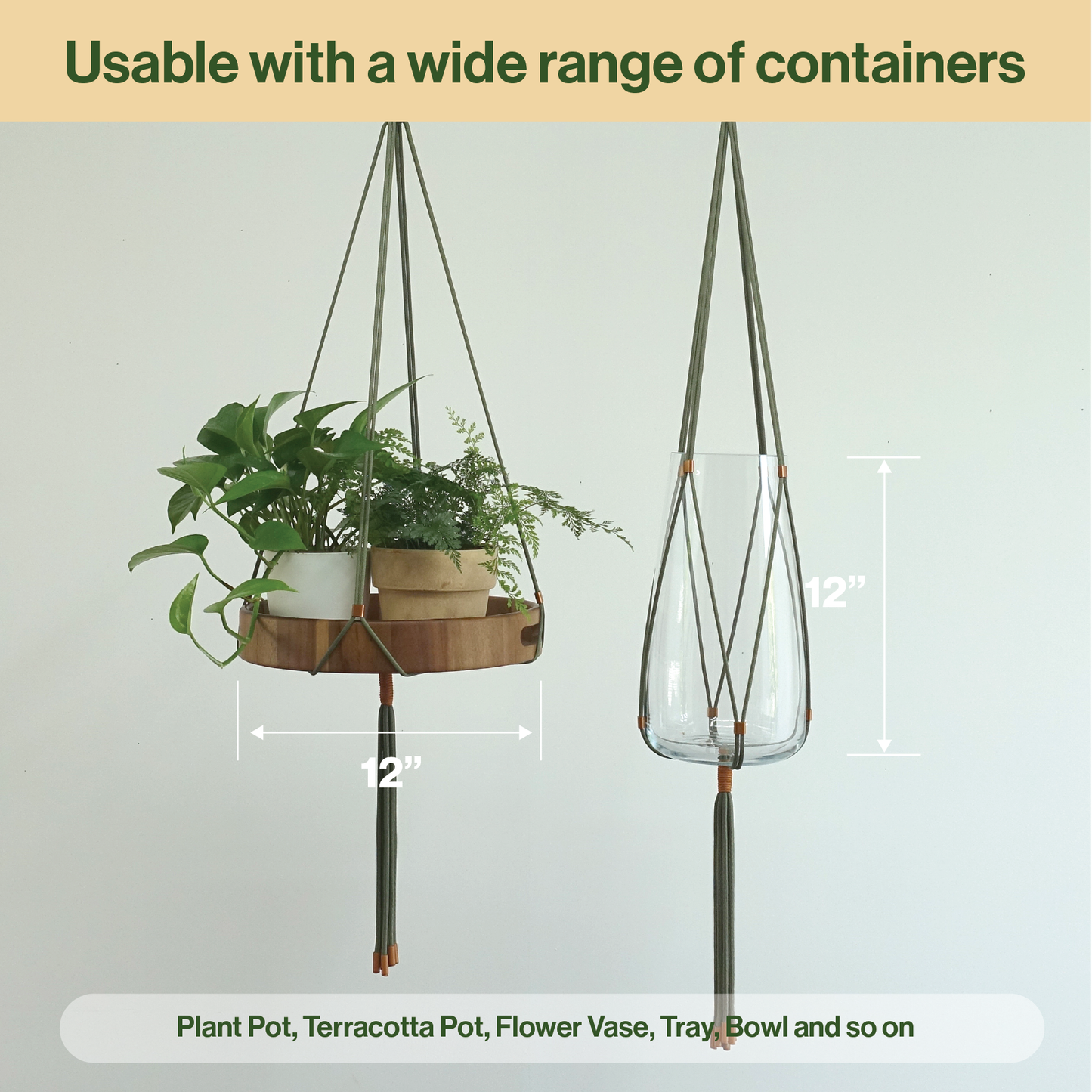 LET BE 2 Packs Macrame Plant Hanger Set of 2 with 4 Hooks (Forest Green & Burnt Orange)