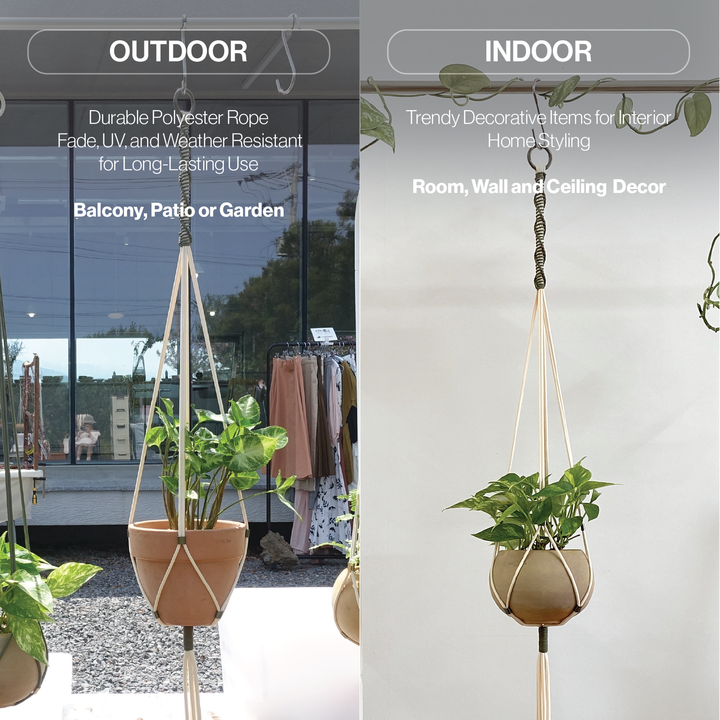 LET BE 2 Packs Macrame Plant Hanger Set of 2 with 4 Hooks (Ivory & Forest Green)