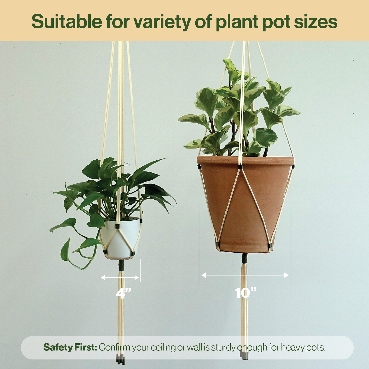 LET BE 2 Packs Macrame Plant Hanger Set of 2 with 4 Hooks (Ivory & Forest Green)