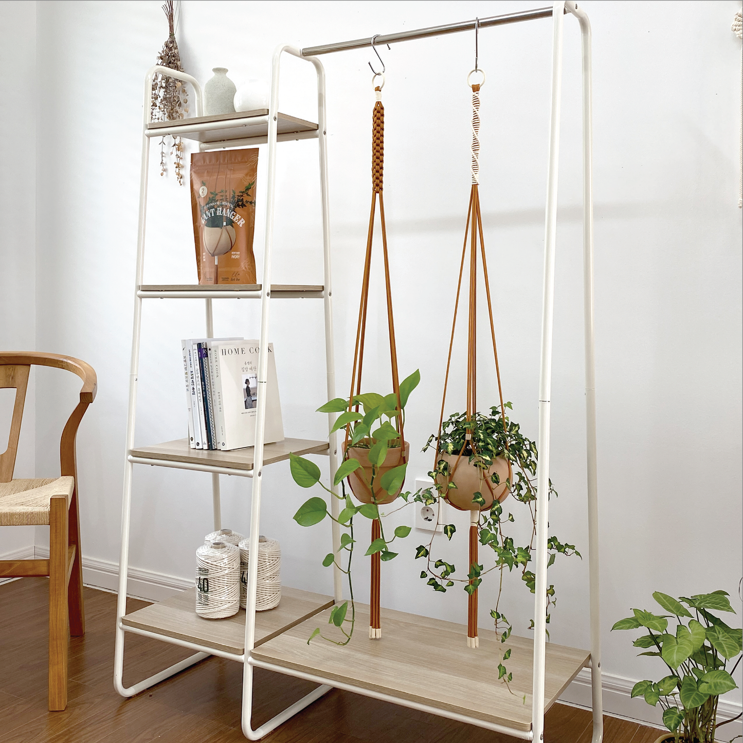 LET BE 2 Packs Macrame Plant Hanger Set of 2 with 4 Hooks (Burnt Orange/ Ivory)