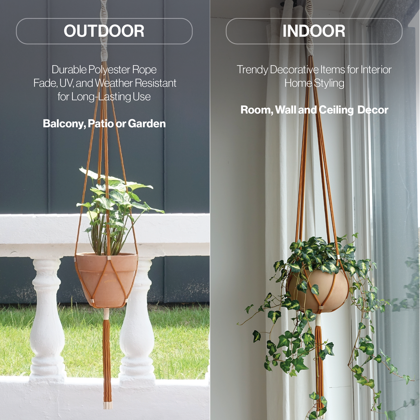 LET BE 2 Packs Macrame Plant Hanger Set of 2 with 4 Hooks (Burnt Orange/ Ivory)