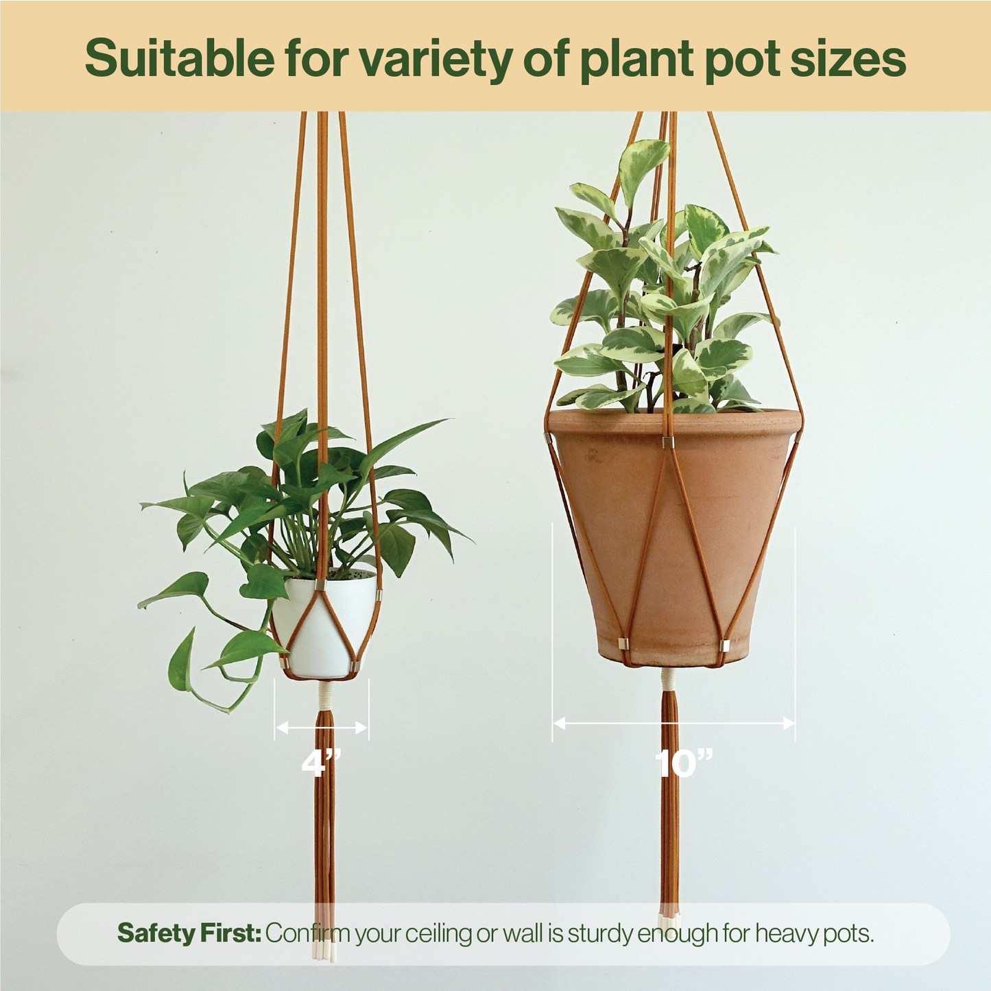 LET BE 2 Packs Macrame Plant Hanger Set of 2 with 4 Hooks (Burnt Orange/ Ivory)