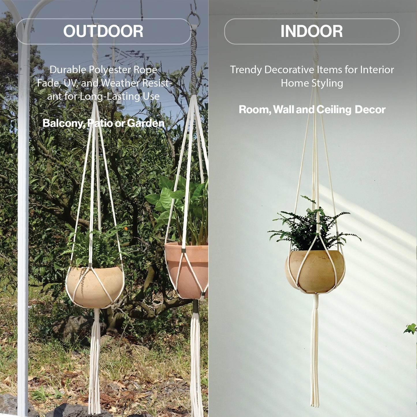 LET BE Macrame Plant Hanger Set of 1 with Screw Hook(Ivory*Light Gold)