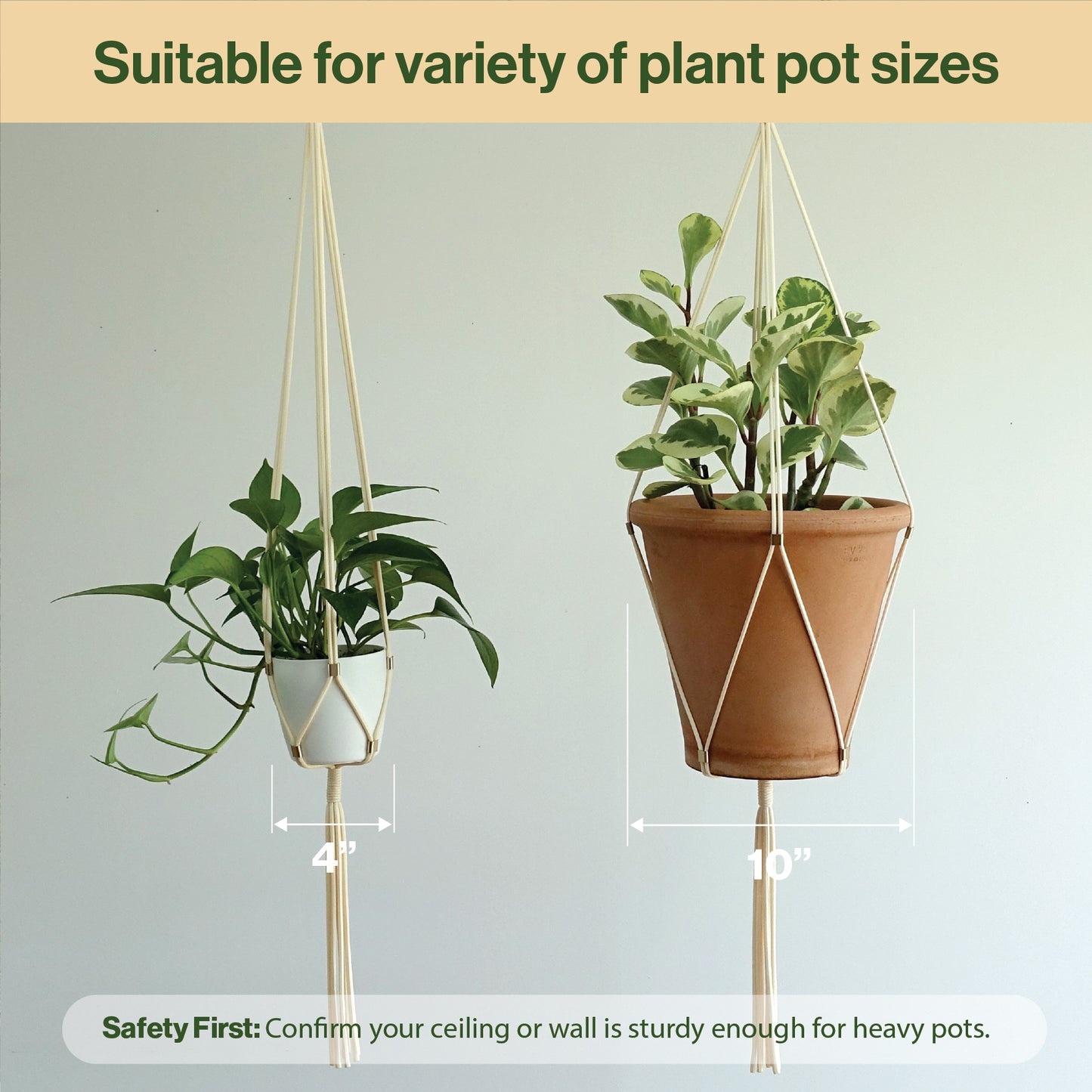 LET BE Macrame Plant Hanger Set of 1 with Screw Hook(Ivory*Light Gold)