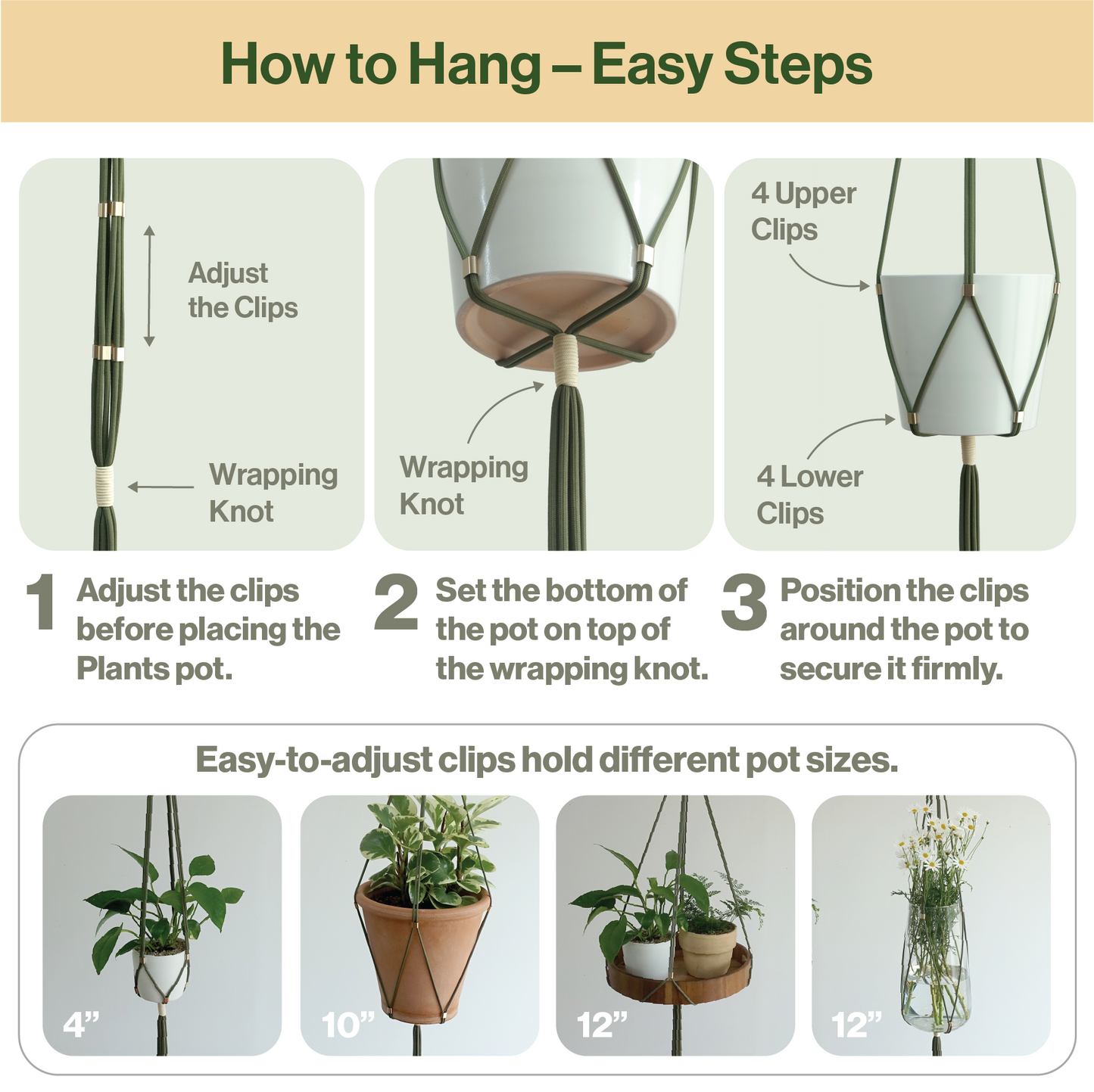 LET BE Macrame Plant Hanger set of 1 with Screw Hook(Forest Green* Ivory)