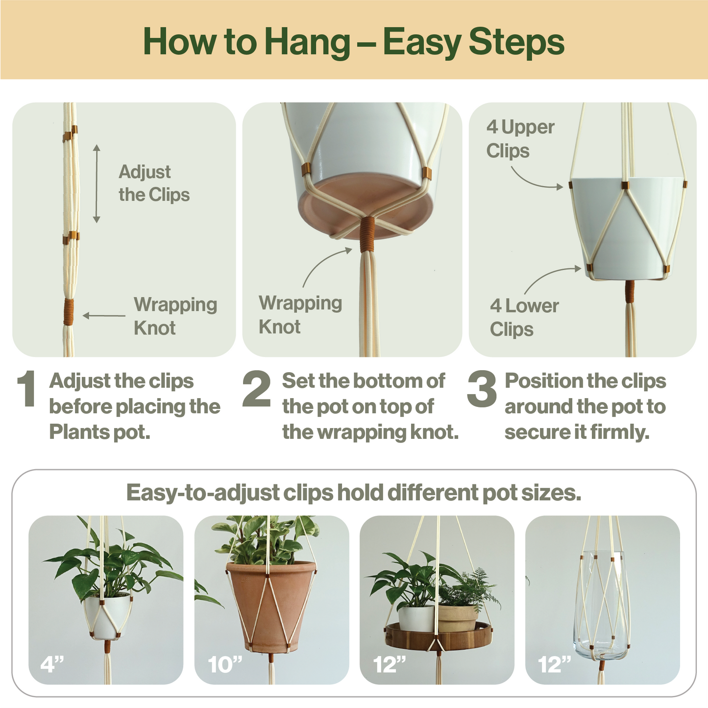LET BE Macrame Plant Hanger set of 1 with Screw Hook(Ivory*Burnt Orange)