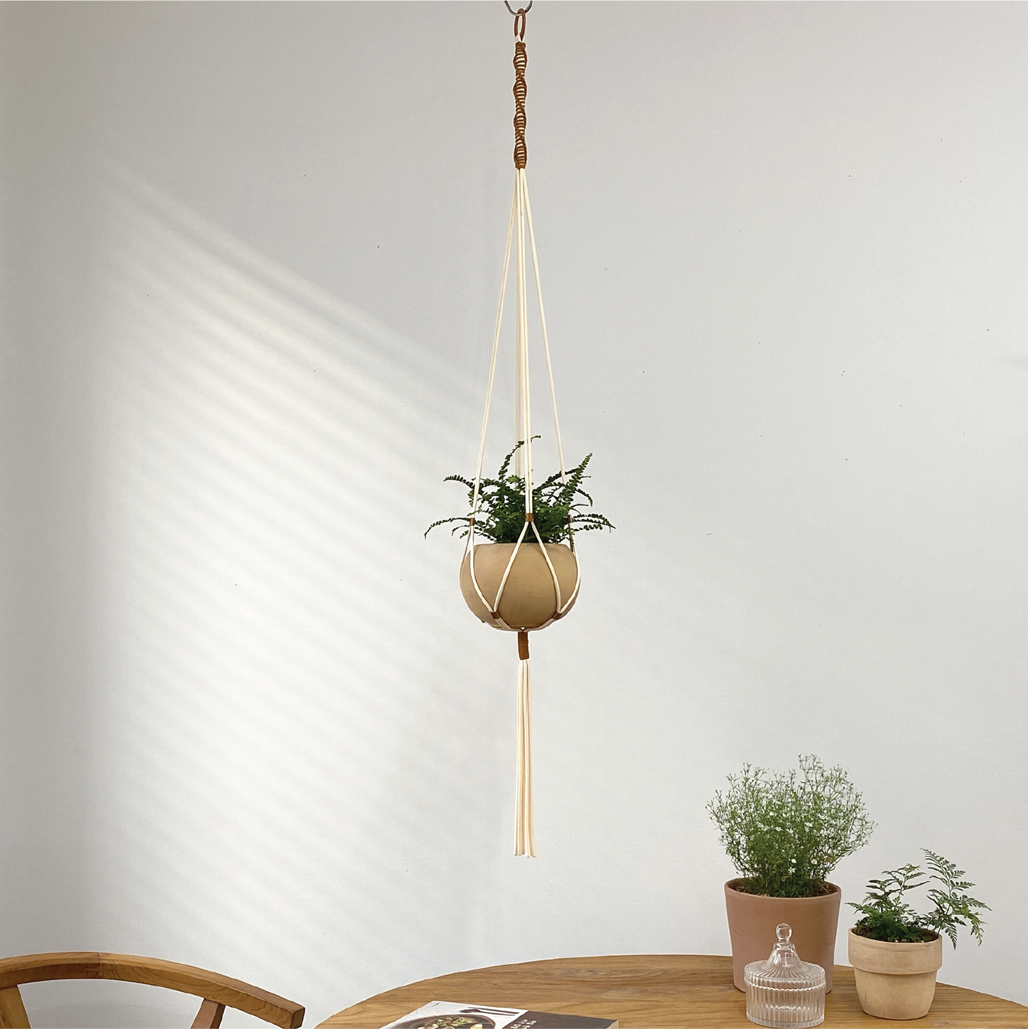 macrame plant hanger with wooden base LET BE Macrame Plant Hanger set of 1 with Screw Hook(Ivory*Burnt Orang – LETBE SHOP