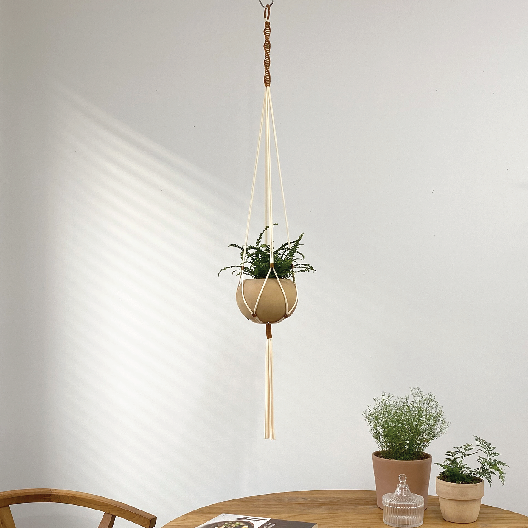 world market plant hanger LET BE Macrame Plant Hanger set of 1 with Screw Hook(Ivory*Burnt Orange)