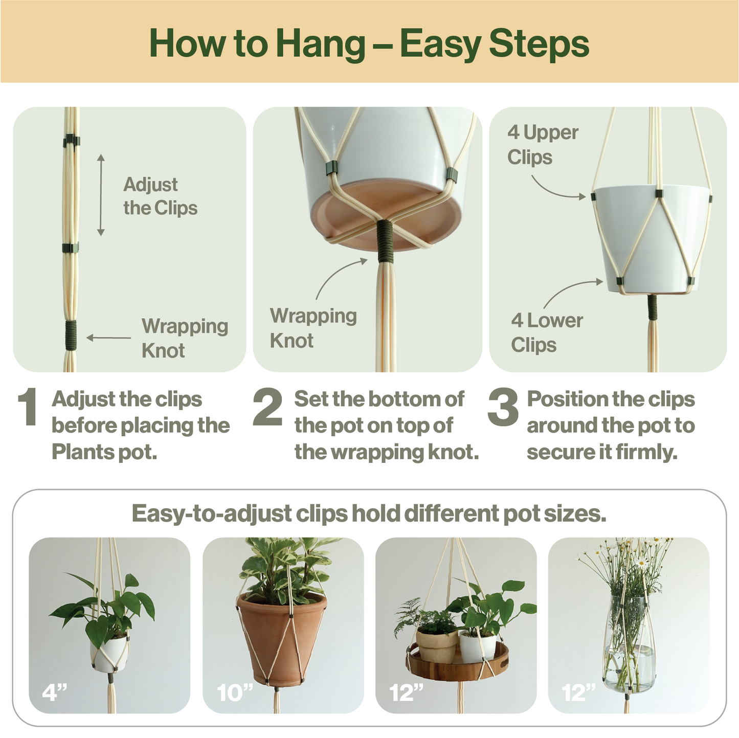 LET BE Macrame Plant Hanger set of 1 with Screw Hook(Ivory*Forest Green)