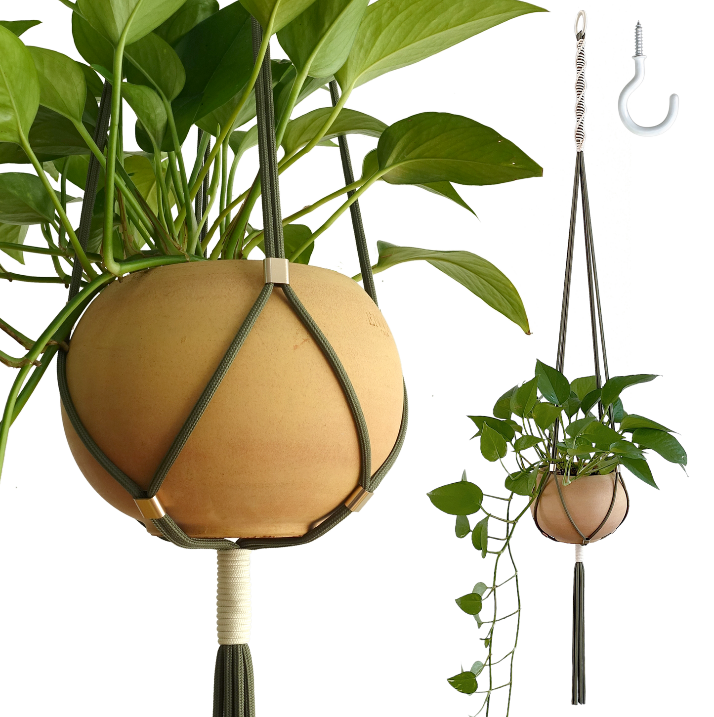 LET BE Macrame Plant Hanger set of 1 with Screw Hook(Forest Green* Ivory)