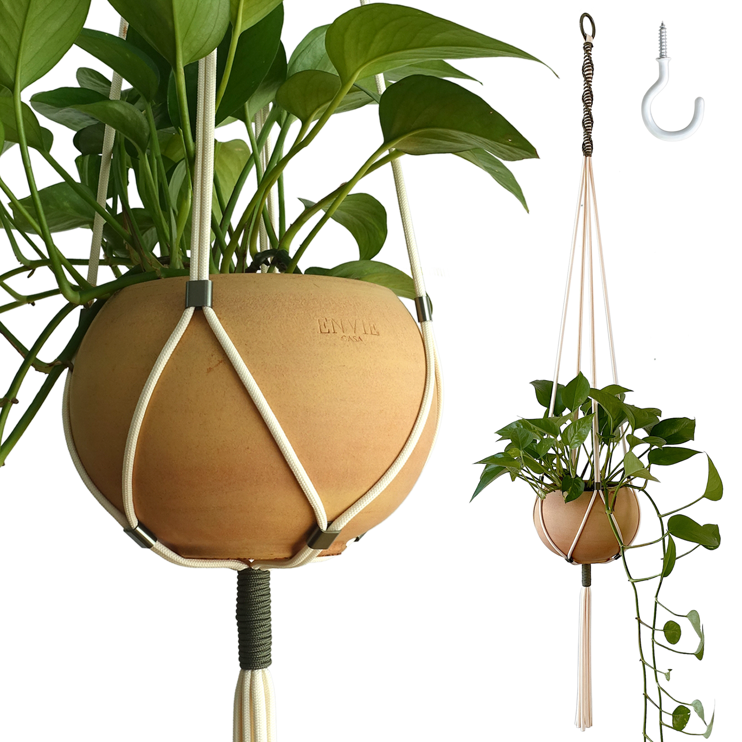 plants hanger LET BE Macrame Plant Hanger set of 1 with Screw Hook(Ivory*Forest Gree – LETBE SHOP