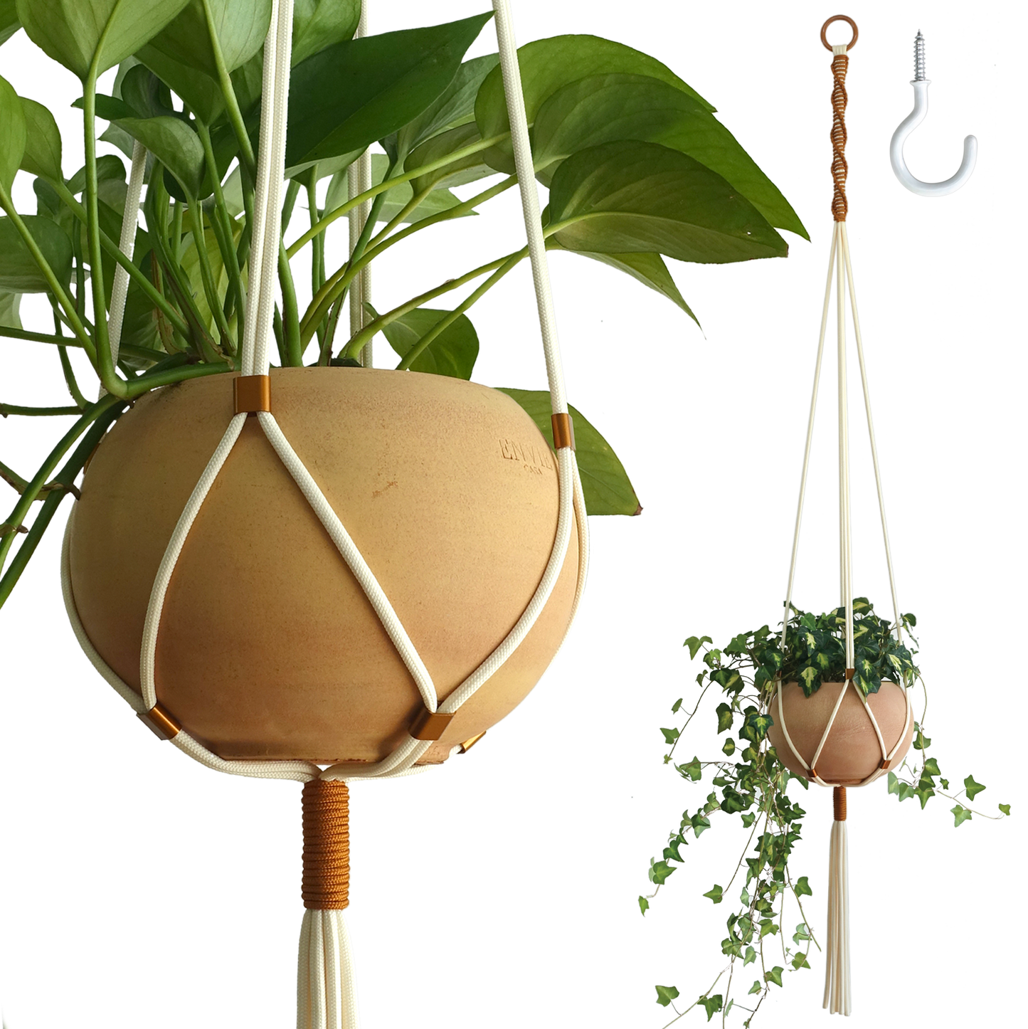 hook for macrame plant hanger LET BE Macrame Plant Hanger set of 1 with Screw Hook(Ivory*Burnt Orange)