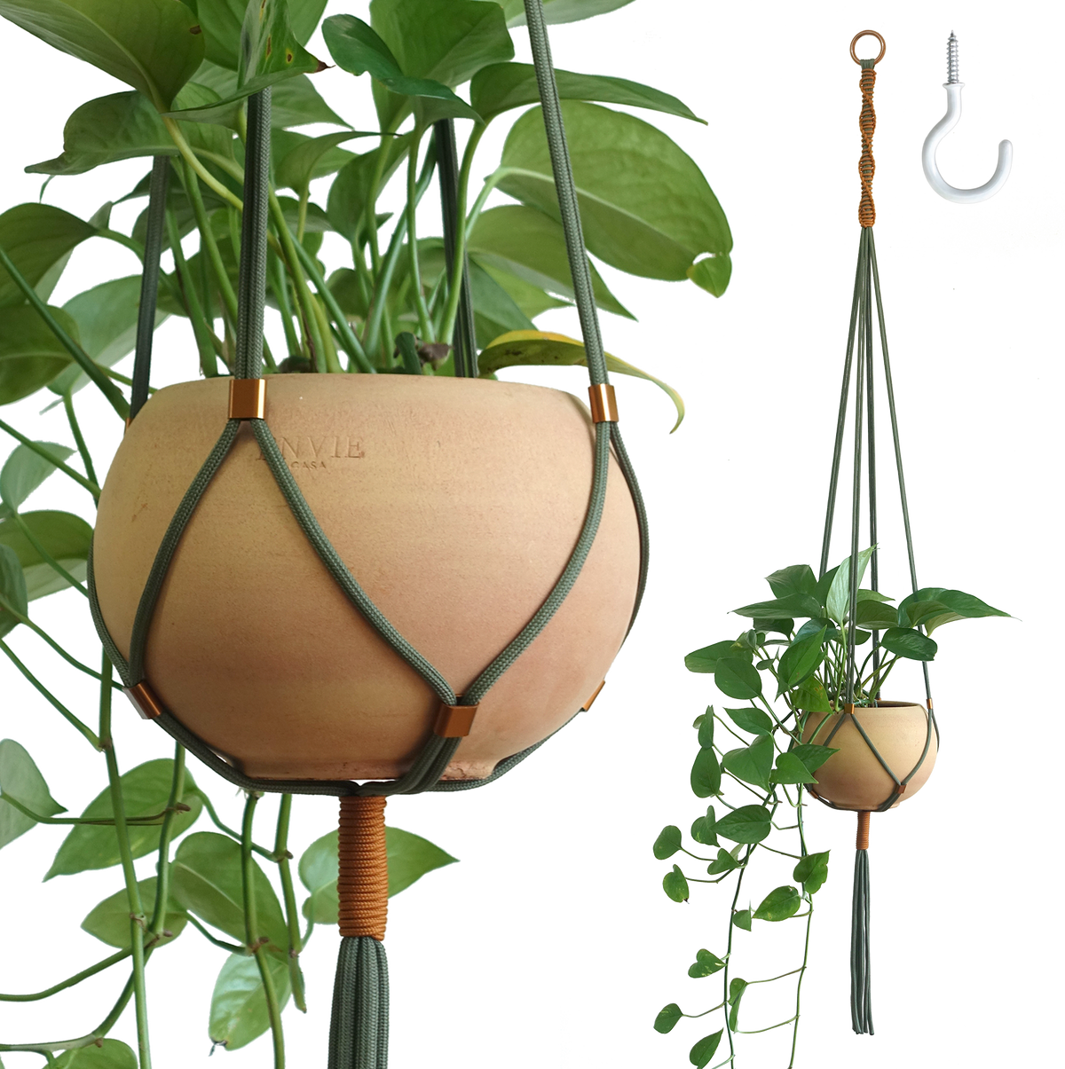 LET BE Macrame Plant Hanger set of 1 with Screw Hook(Forest Green* Burnt Orange)