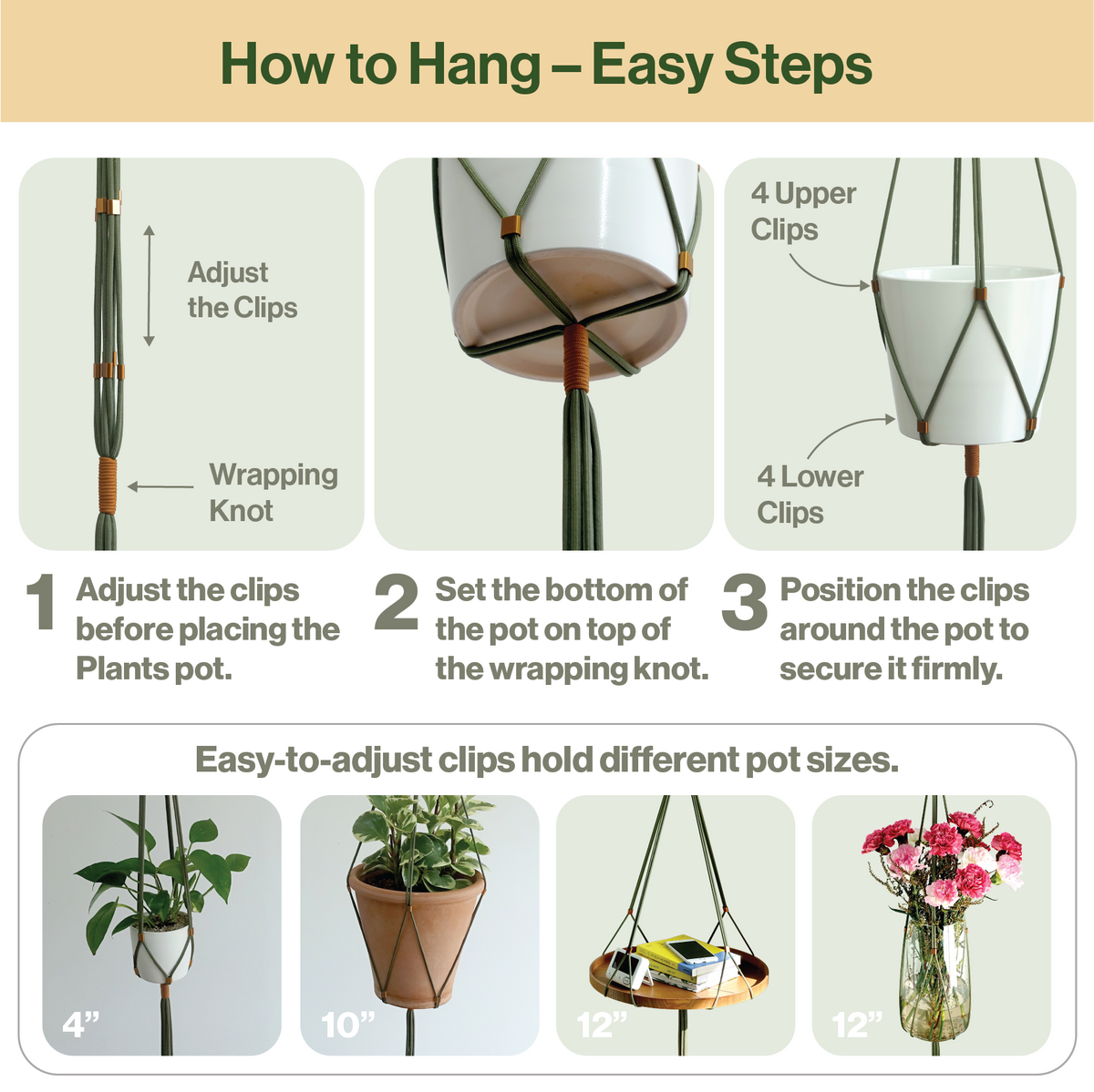 LET BE Macrame Plant Hanger set of 1 with Screw Hook(Forest Green* Burnt Orange)