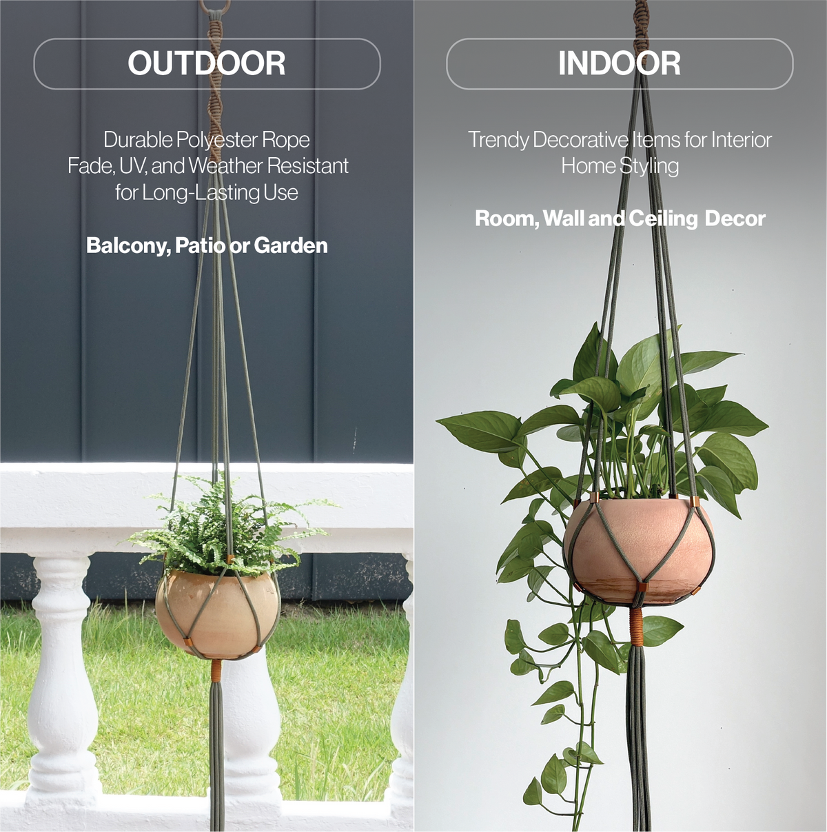 LET BE Macrame Plant Hanger set of 1 with Screw Hook(Forest Green* Burnt Orange)