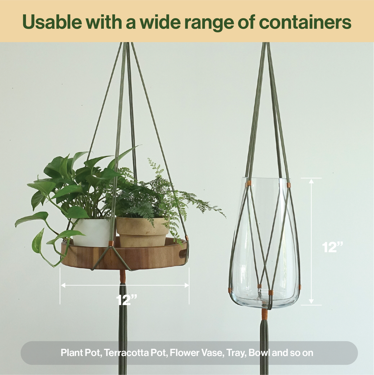 LET BE Macrame Plant Hanger set of 1 with Screw Hook(Forest Green* Burnt Orange)