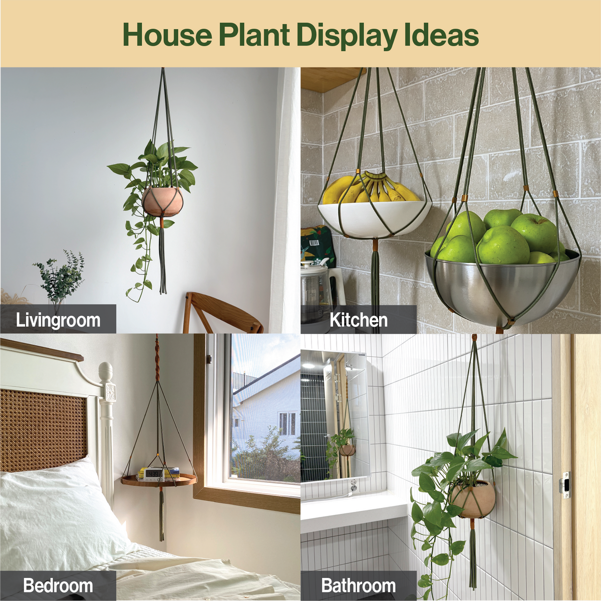 LET BE Macrame Plant Hanger set of 1 with Screw Hook(Forest Green* Burnt Orange)