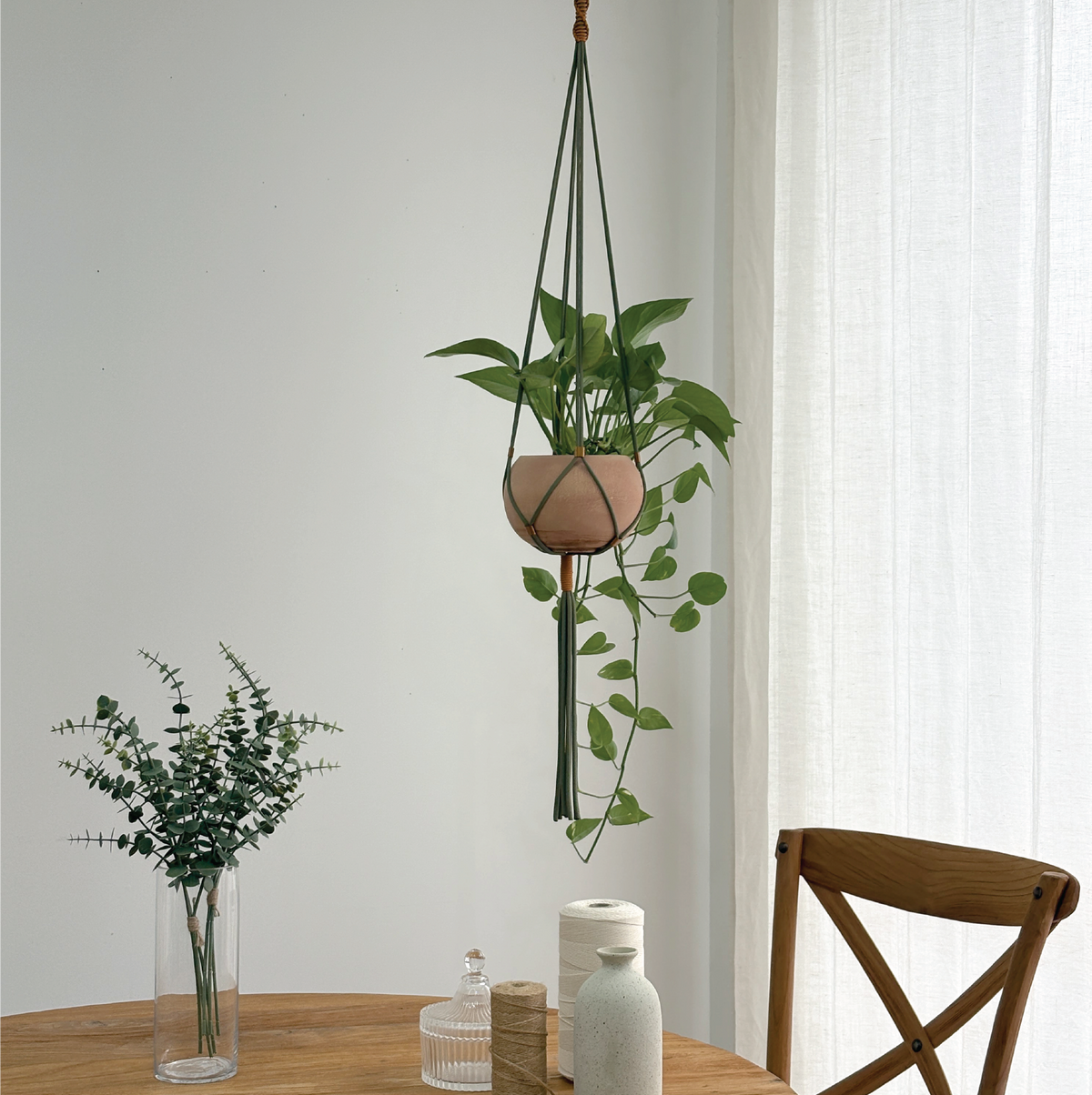 LET BE Macrame Plant Hanger set of 1 with Screw Hook(Forest Green* Burnt Orange)