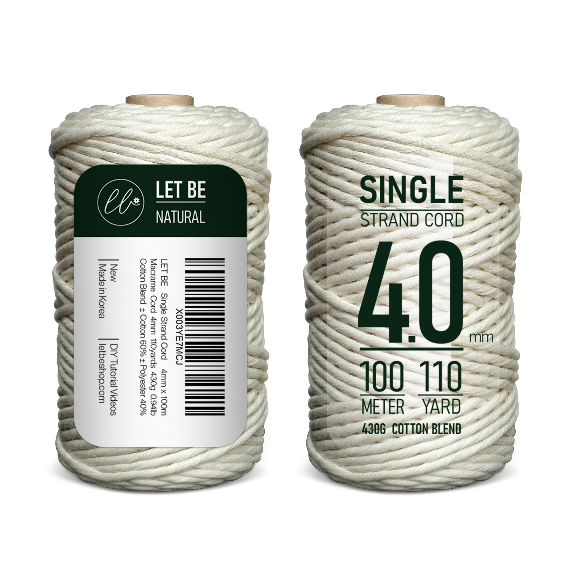 4mmX100m  Macrame Cord with the Label single strand 2 images front and back