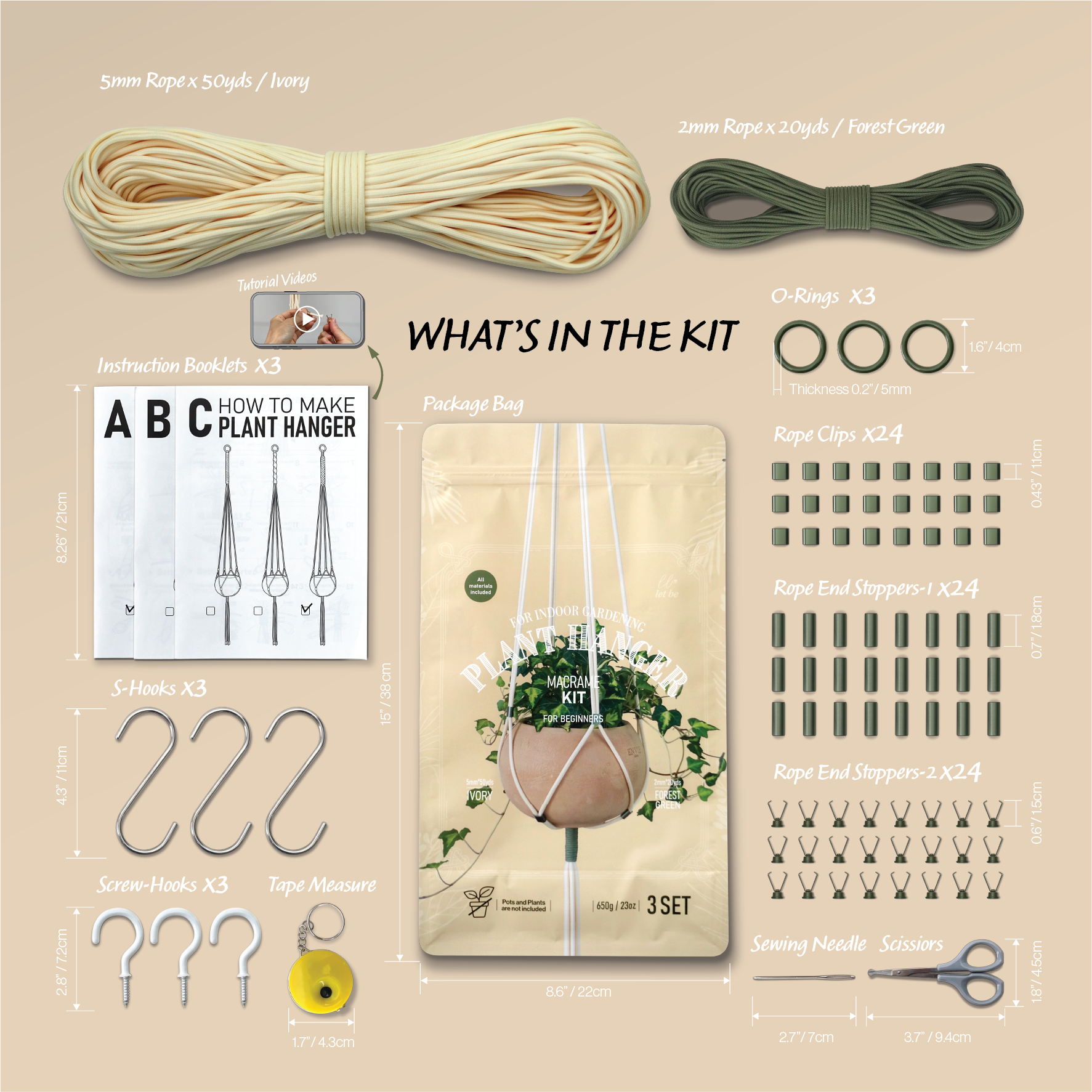 macrame plant hanger kits LET BE Macrame Kits for Beginners 3 Set of Plant Hangers DIY Kit(Ivory – LETBE SHOP
