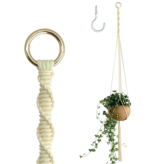 LET BE Macrame Plant Hanger Set of 1 with Screw Hook(Ivory*Light Gold)