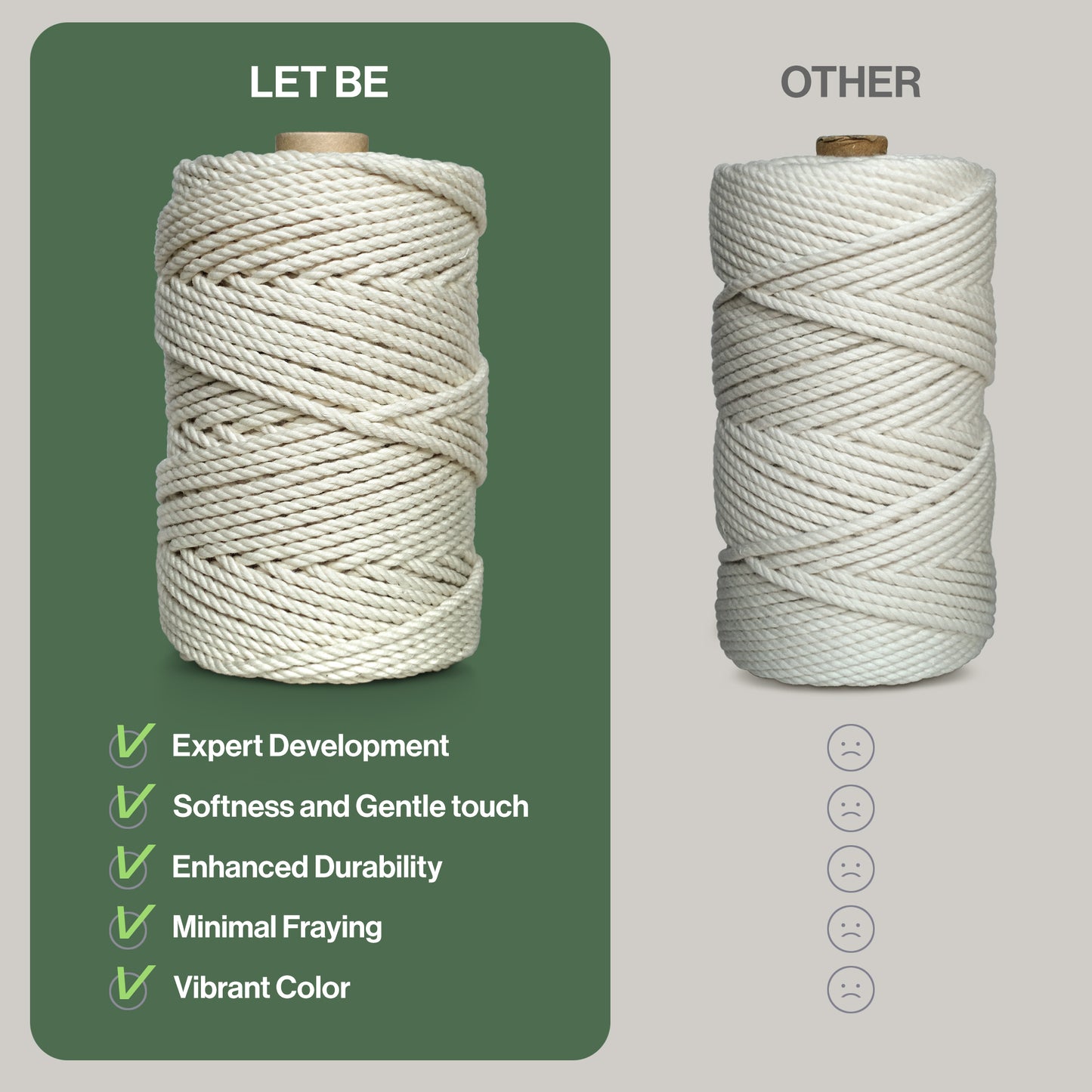 LET BE Macrame Cord 4mm x 110Yards – 3 Strands Twisted Cord