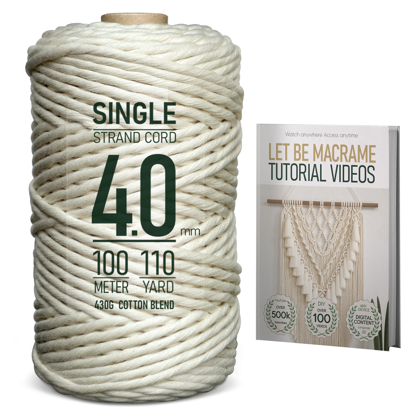 LET BE Macrame Cord 4mm x 110Yards – Single Strand Cord